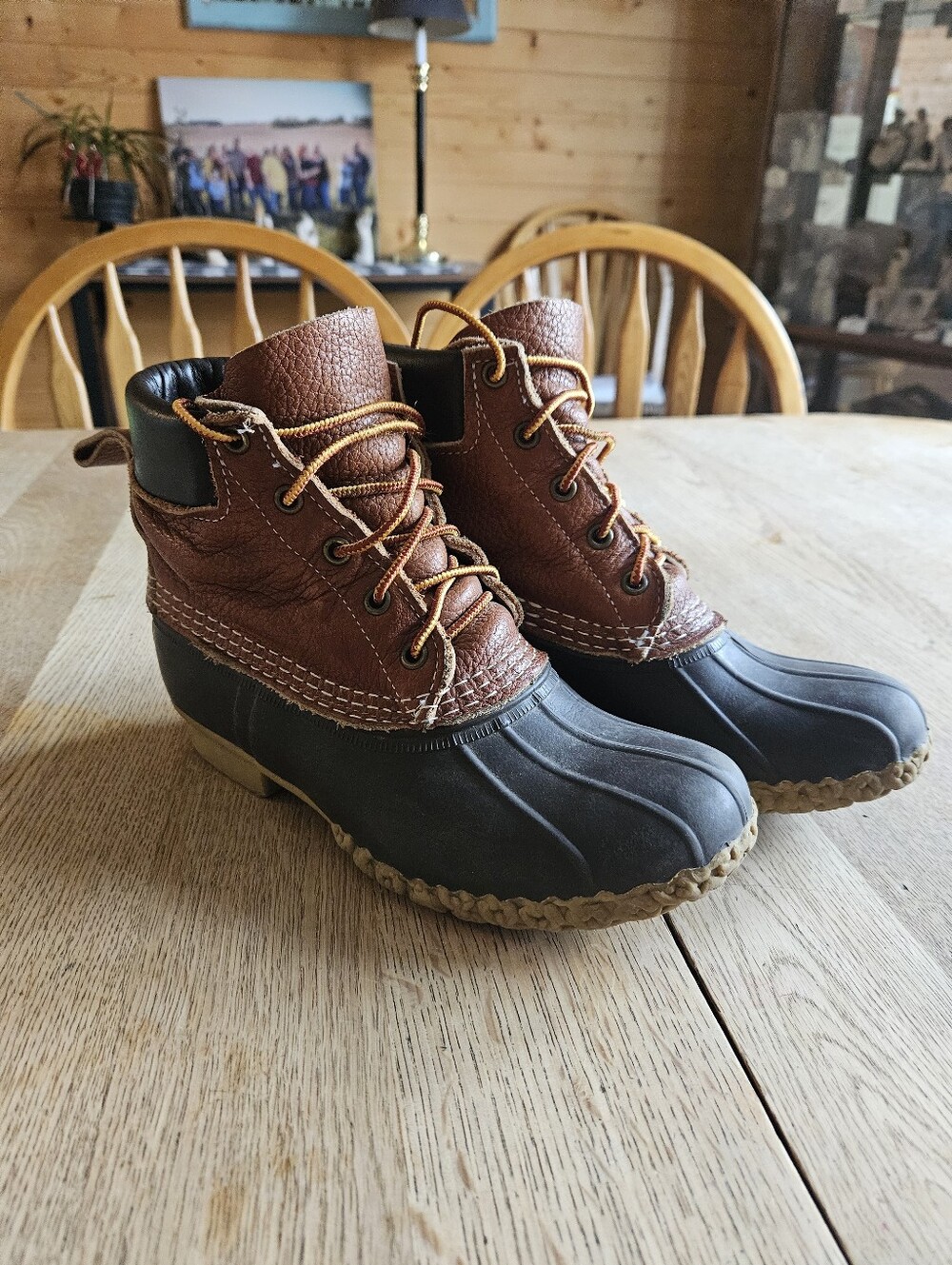 Vintage Womens Sz 6 LL Bean Duck Boots Brown Leather Rubber Rain Freeport Maine